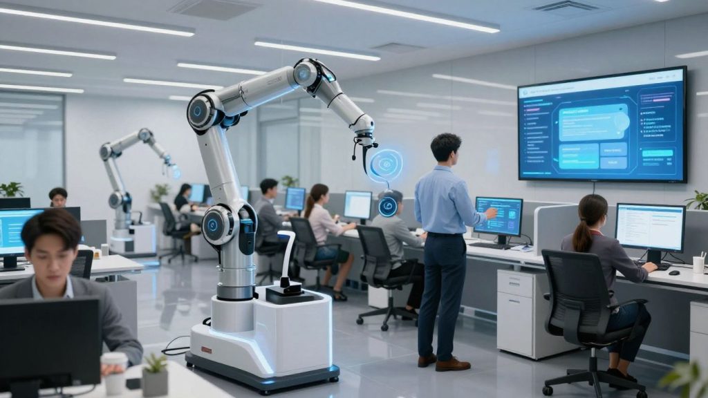 Customer service automation examples in a modern office.